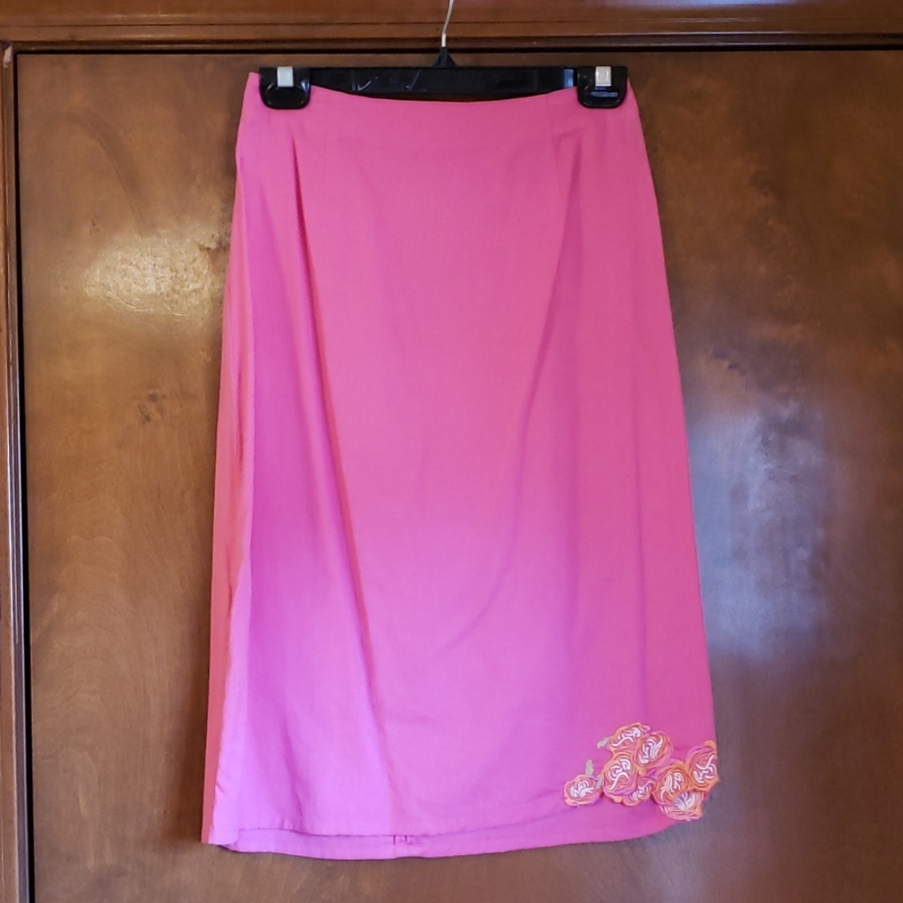 Pink linen blend midi skirt
